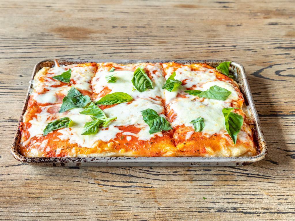 Sicilian Thick Pizza · Sicilian style 2in. thick rectangular Pizza pie, served with a base of tomato sauce and mozzarella. 