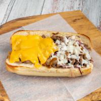 PHILLY CHEESE STEAK (HERO) · with grilled peppers, onions, mushroom, mayo and mozzarella cheese
