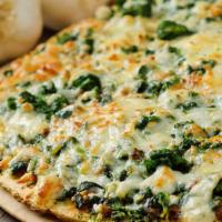 Spinach Pizza · Spinach, Sautéed  in Garlic oil & a Variety of Spices and Mozzarella Cheese