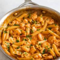 Penne a La Vodka with Shrimp · Penne alla Vodka with Shrimp is a warm and comforting shrimp pasta with a creamy tomato sauce