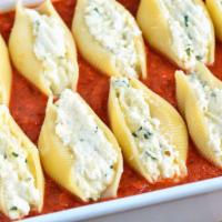 Stuffed Shells · 4PC Ricotta Stuffed Shells made with flavorful three cheese ricotta filling and homemade mar...