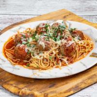 Meatball Parmigiana Entrees · Beef Meatball , baked with melted mozzarella cheese and tomato sauce.
Served with Garlic Bre...