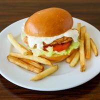 Chicken Sandwich · Crispy Fried chicken patty with lettuce, tomatoes, and garlic mayo