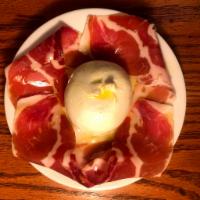 Burrata with Prosciutto · Creamy mozzarrella & Prosciutto di Parma					
