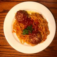 Spaghetti Meatballs · spaghetti, two pork meatballs and pomodoro sauce
