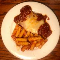 Chicken Parmigiana · Chicken cutlet, with pomodoro sauce and mozzarella					

