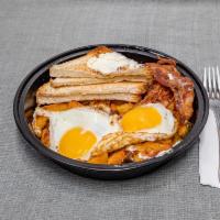 B10. Home Fries Breakfast Platter · Served with bacon, egg and toast.
