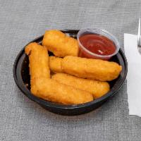 6 pics. Mozzarella Stick w/fries  · Mozzarella cheese that has been coated and fried.