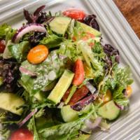 House Salad · Mixed field greens, cherry tomato, onions, cucumber and shallot vinaigrette.