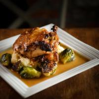 Organic Chicken  · 1/2 chicken, whipped potato, sautted brussel sprouts, au jus.