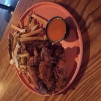 Chicken Tenders · Buttermilk chicken tenders, fresh cut fries, and a choice of wing sauce.
