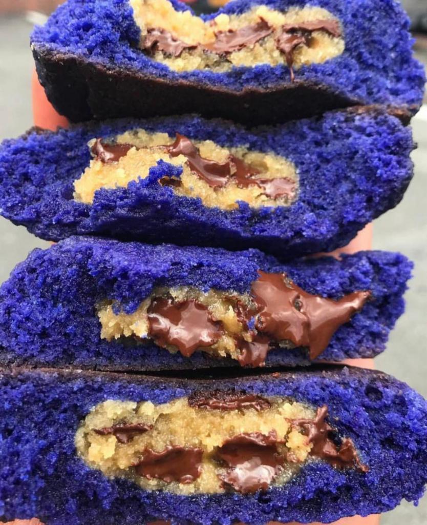 Cookie Monster Duchess Cookie · Blue chocolate chip cookie stuffed with chocolate chip cookie dough.
