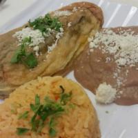 Chile Rellenos · Order of 2 served with rice and beans.