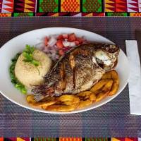 Attieke with fried fish and Plantains  · Attieke is a main dish in ivory cost. Attieke looks more like couscous but it is made from c...