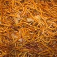 Lo Mein · Chewy Chinese egg noodles stir fried with fresh green cabbage and mushroom flavored soy sauc...