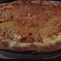 Cheese Pizza · Mozzarella cheese and tomato sauce atop handmade, fresh pizza dough.