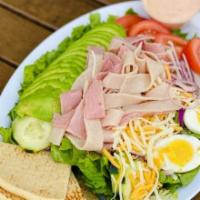 Chef's Salad · This Salad is with Green Leaf Lettuce, Tomatoes, Cucumber, Red Onions, Cheese, Hard boiled E...