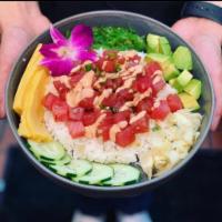 POKE BOWL · Raw Ahi tuna marinated in house poke sauce (contains sesame oil), Mixed greens. Comes with p...