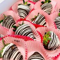 White Chocolate Dipped Strawberries (12) · Includes 12 white Chocolate dipped Strawberries in chocolate drizzle