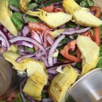 House Salad · Mixed greens, artichokes, tomatoes and red onions with balsamic vinaigrette.