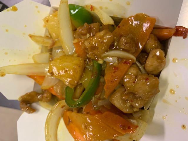 C9. Polynesian Chicken Curry · Spicy pineapple, green peppers and onions in a curry sauce.