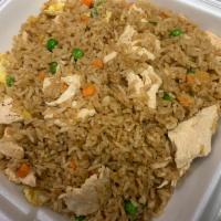 M8. Fried Rice · Wok-fried rice with eggs, peas, carrots and seasonings in a light soy sauce. Your choice of ...