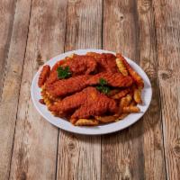 Buffalo Chicken Fingers · Breaded or battered crispy Buffalo chicken. Served with french fries.