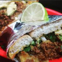 TORTA DE CHORIZO (CHORIZO SANDWICH) · Fluffy bun topped with mayonnaise, black beans, tasty spanish chorizo(mexican sausage), Oaxa...