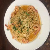 Shrimp Scampi · Served with salad, garlic bread and your choice of pasta or french fries.