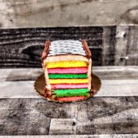Maryann Cake · 7 layer rainbow cookie cake raspberry filling.