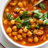 Chana Masala · Chickpeas cooked Rogan josh flavored, lightly spiced sauce. Served with rice.