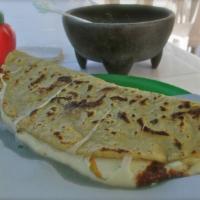 Longaniza Quesadilla (CORN) · Mexican sausage. Corn quesadillas are traditional handmade tortilla, it is accompanied by le...