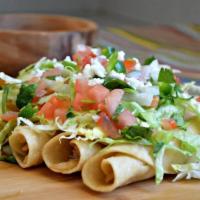 Cheese Flautas: Flautas de Queso · Cheese. Chicken, Accompanied with lettuce, tomato, avocado, sour cream and shredded cheese. ...