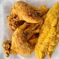 Catfish and Wang Combo · Catfish filet and two whole chicken wings and fries