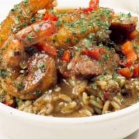 Shrimp and Sausage Gumbo 16oz · Served with rice and cornbread.