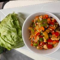 Chicken Lettuce Wrap · Sauteed ground chicken with basil, pineapple and bell pepper served with fresh lettuce.