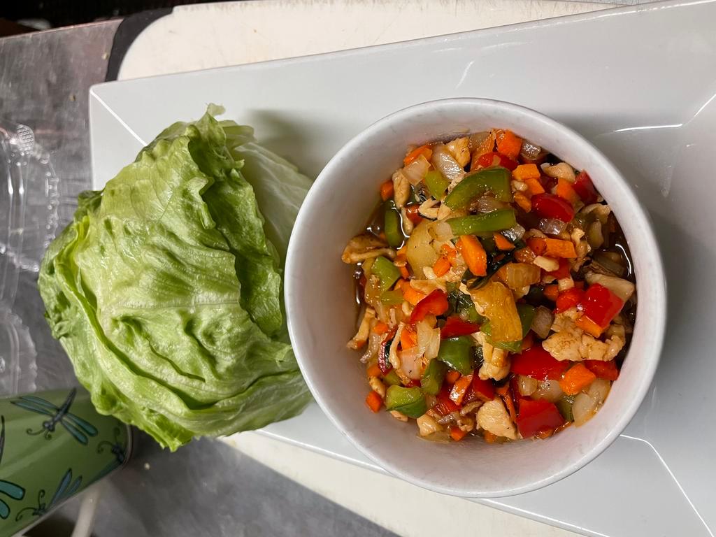 Chicken Lettuce Wrap · Sauteed ground chicken with basil, pineapple and bell pepper served with fresh lettuce.