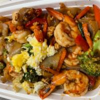 Spicy Drunken Noodle · Pad kee mao. Stir-fried flat noodle with egg, onion, bell pepper, carrot, broccoli, chili an...