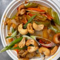 Cashew Nut · Carrot, bell pepper, corn, onion, scallion and cashew nut in shrimp paste sauce. Served with...