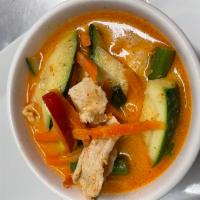Panang Curry · Green bean, bell pepper, carrot, basil, coconut milk and lime leaf. Served with jasmine rice...