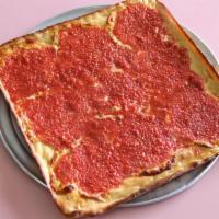 Mama Tomato Square Thin Crust Pizza · Provolone cheese, house special tomato sauce and olive oil.