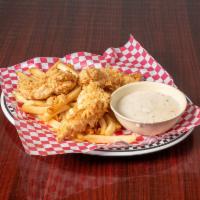 Chicken Tenders · 3 large tenders breaded with seasoned flour and served with french fries.