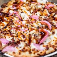 Saucy Chick · BBQ sauce, grilled chicken, pickled red onions, bacon, bourbon drizzle.