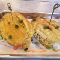 Patacon · A fried plantain sandwich made to order with your choice of filling with cheese, LT and hous...