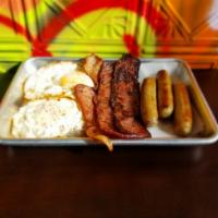 Bacon, Egg and Sausage · choice of turkey bacon or regular bacon, turkey sausage and choice of eggs 