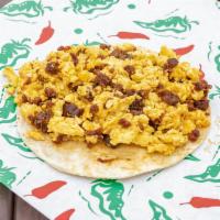 Chorizo and Egg Taco · Folded tortilla with a variety of fillings such as meat or beans. 