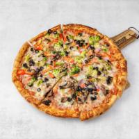 Veggie Pizza · Broccoli, mushrooms, green peppers, roasted red peppers and olives. 