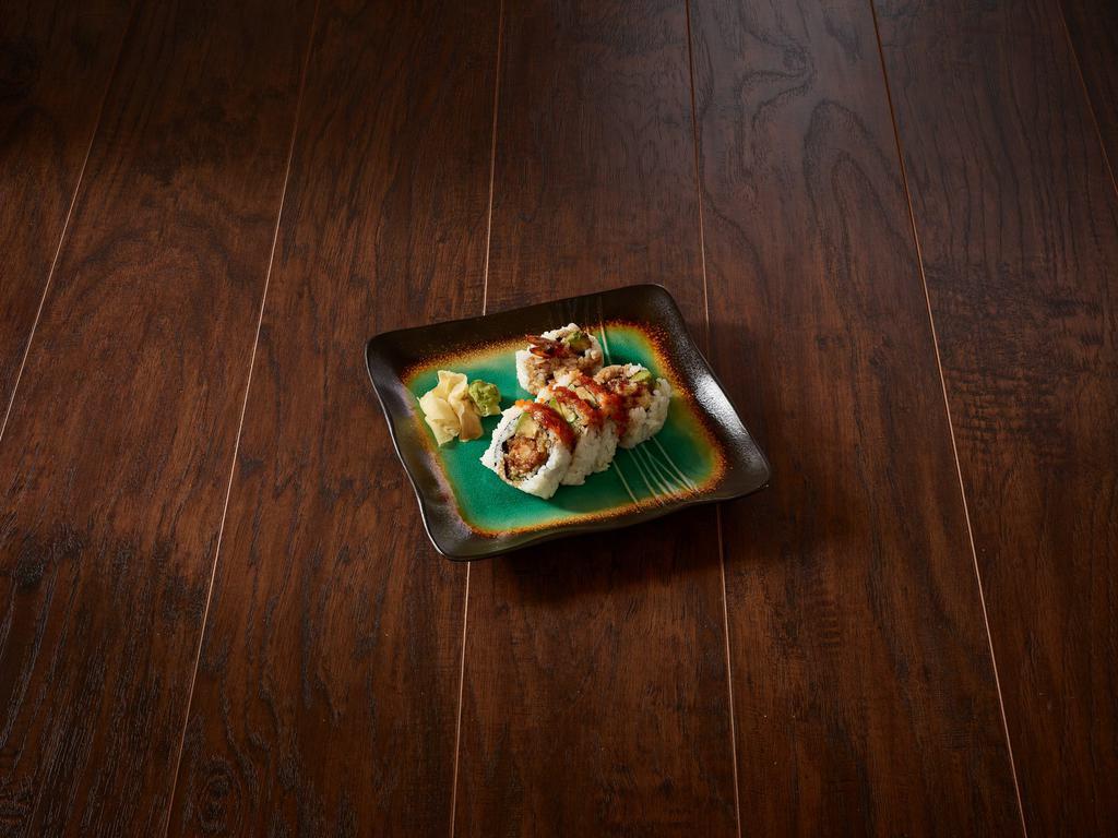 Shrimp Tempura Roll ( 5 pieces) · Tempura shrimp wrapped with sliced avocado, cucumber and masago.