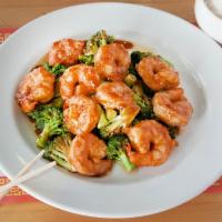 85. Sauteed Shrimp with Broccoli · With choice of rice.
