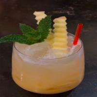 Sup colada (non alcoholic) · Mango puree, coconut cream, pineapple juice topped with seltzer 